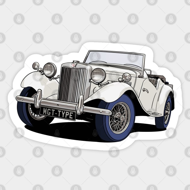 MG T-Type Classic British Sports Car in white Sticker by Webazoot